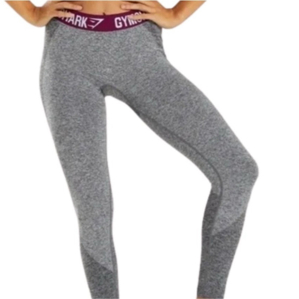 Gymshark Dry Heather Gray Leggings with Purple Waistband Capris | EUC | Sz S
